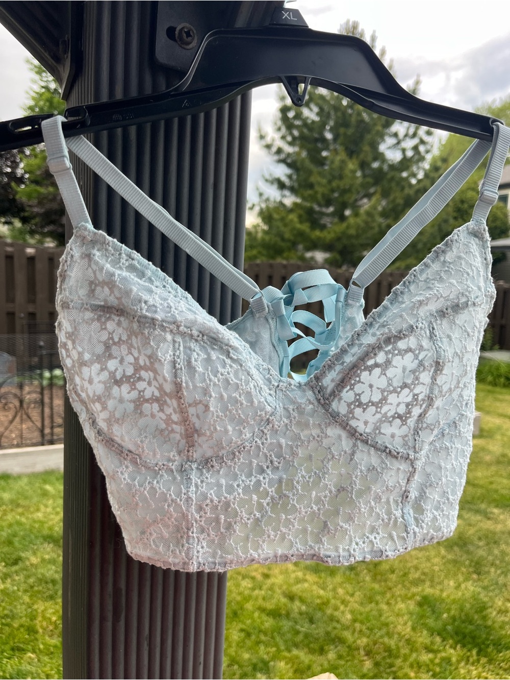 Free People Powder Blue Lace Bralette with Lace-Up Back